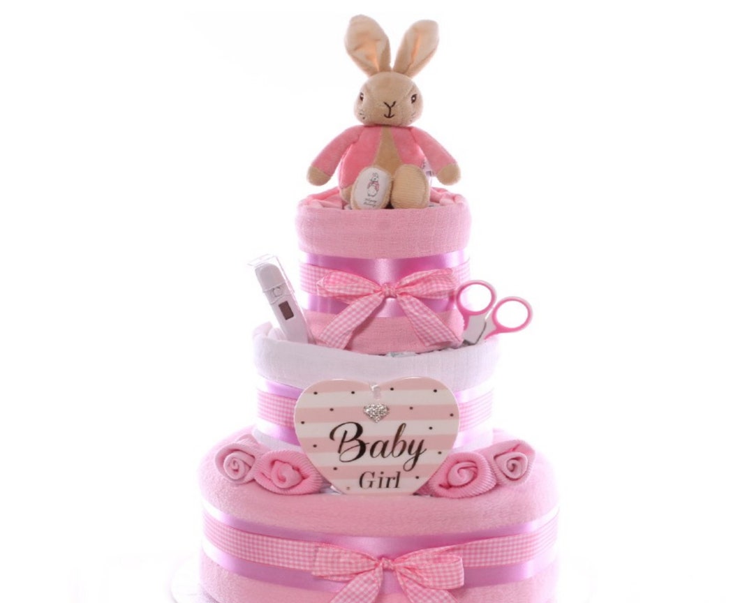 Napy Rabbit Nappy Cake, Flopsy Rabbit Nappy Cake, Baby Girl Nappy Cake, New Baby ...