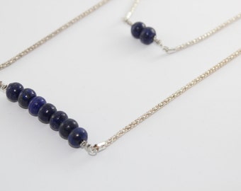 Lapis Lazuli Double Necklace - Silver Plated