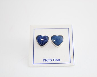 Lovely Hand made Lapis Lazuli Hart Earrings with 960 Pure Silver originally from Chile