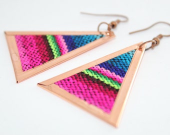 Motivation - Pure Chilean Copper Dangling Earrings with Llama Fiber weiving detail