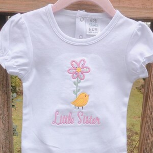 Girls Embroidered Little Sister Shirt,Applique Embroidered Little Sister Bodysuit, Baby Shower Gift, New Sibling Onesie, Newborn Sister Gift