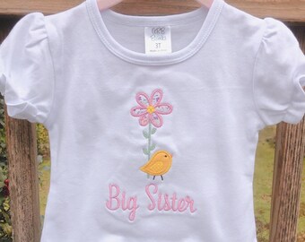 Girls Embroidered Big Sister Shirt, Applique Embroidered Big Sister Bodysuit, Baby Announcement, New Sibling Shirt, Big Sister Gift