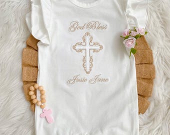 Baptism Baby Girl Outfit, Baptism Romper, Baptism After Party Outfit,Personalized Christening outfit, Baptism Onesie Baby Girl,Baptism party