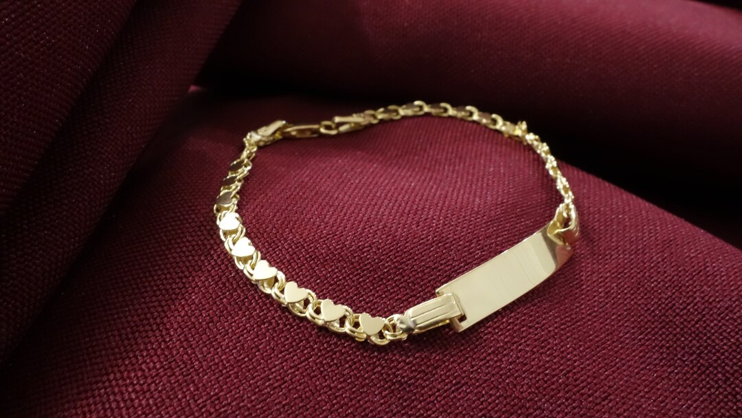 Baby Bracelet/ 14k Gold Heart ID Bracelet/ 585 Solid Gold Girls ID