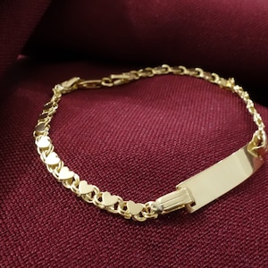 Baby Bracelet/ 14k Gold Heart ID Bracelet/ 585 Solid Gold Girls ID Bracelet/ Gold ID Bracelet/ Baby Gift/ Children’s Gift/ 1st Birthday Gift