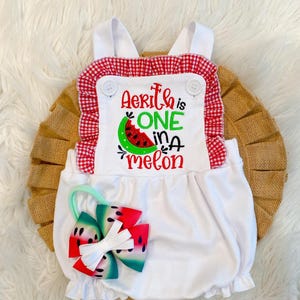 One In A Melon Birthday Outfit, Girls First Birthday Outfit,Girls Embroidered Birthday Romper,Baby&#39;s Ruffle Sunsuit,1st Birthday Girl Onesie