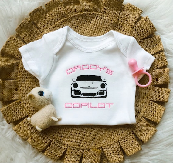 Daddys Copilot Onesie,Newborn Gift,Baby Shower Gift,Custom Porsche Embroidered Onesie,Funny Baby Onesie,Porsche Gift Idea,Kids Porsche Shirt