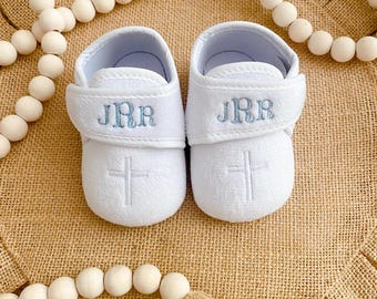 Zapatos de bautismo bordados, zapatos de bautizo, bautizo de niño, zapatillas de bautismo personalizadas para bebé, zapatos de bautismo con monograma, botines con cruz