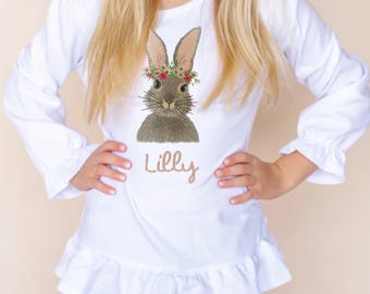 Personalized Bunny Shirt, Personalized Easter Shirt, Embroidered Easter Bunny Shirt, Easter Gift, Toddler Girl Easter Shirt,Girl Bunny Shirt