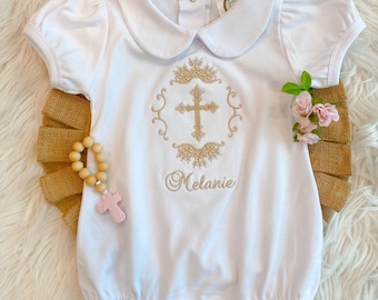 Baptism Baby Girl Outfit, Baptism Peter Pan Collar Onesie, Baptism Party Outfit, Personalized Christening outfit, Baby Girl Baptism Party