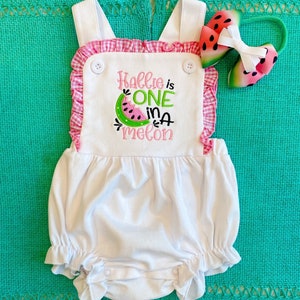 One In A Melon Birthday Outfit, Girls First Birthday Outfit,Girls Embroidered Birthday Romper,Baby&#39;s Ruffle Sunsuit,1st Birthday Girl Onesie
