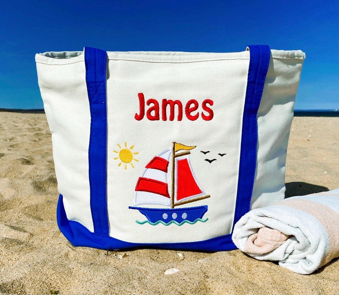 Personalized Kids Gym,beach,pool Tote Bag/boys Embroidered Sailboat — free download