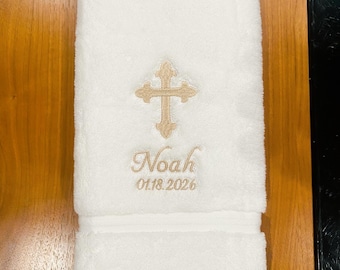 Embroidered Baptism Towel, Christening Towel, Custom Baby Baptism Towel, Religious Towel, Personalized Baptism Towel