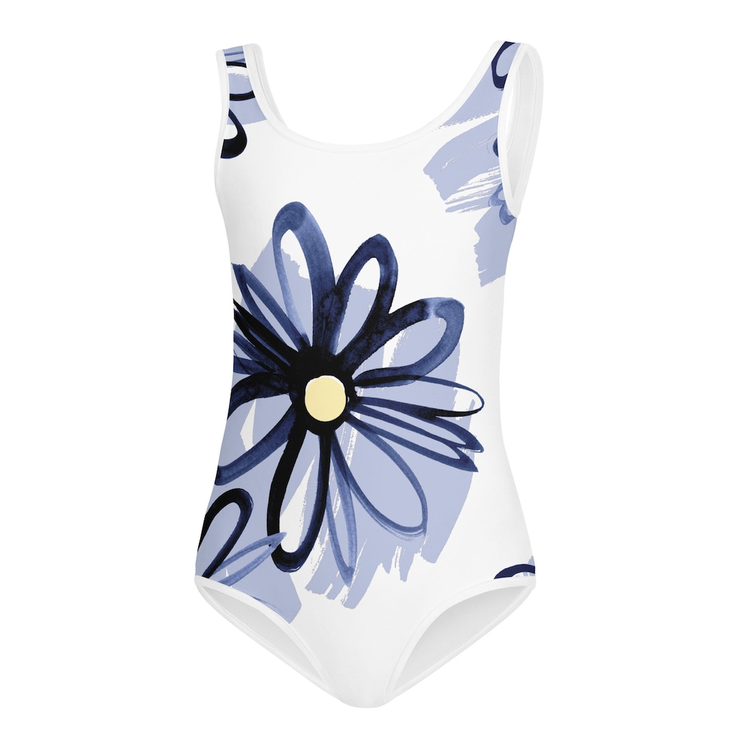 Daisy Swimsuit/ Watercolor Daisy Bathing Suit/ Girls Flower One Piece