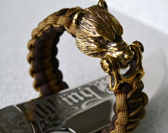 Pulsera de paracord de oso con cierre de oso, pulsera vikinga para hombre, regalo para él, brazalete único para hombre, grillete de latón, brazalete, joyería vikinga