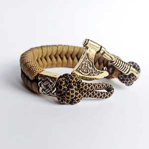 Viking bracelet with Axe, paracord men bracelet, viking jewelry from brass, gift for him, mens bangle, armband