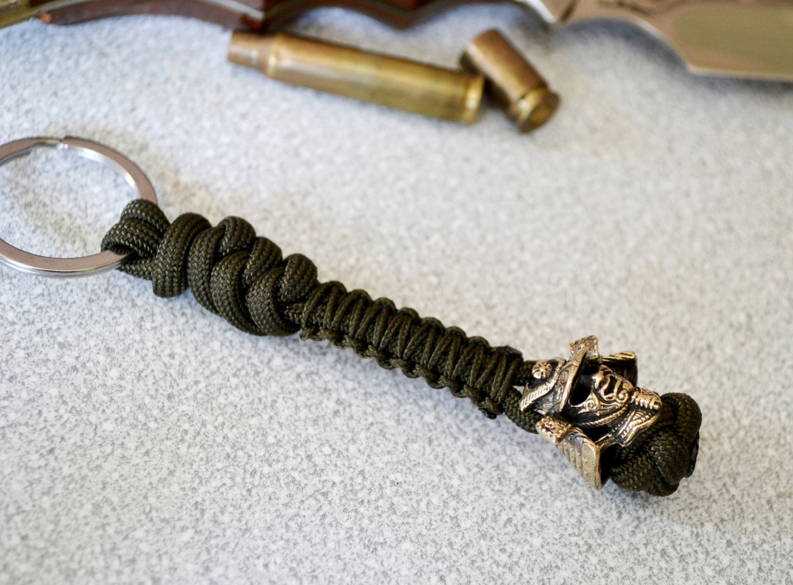 Samurai keychain for men unique mens gift brass beads Etsy