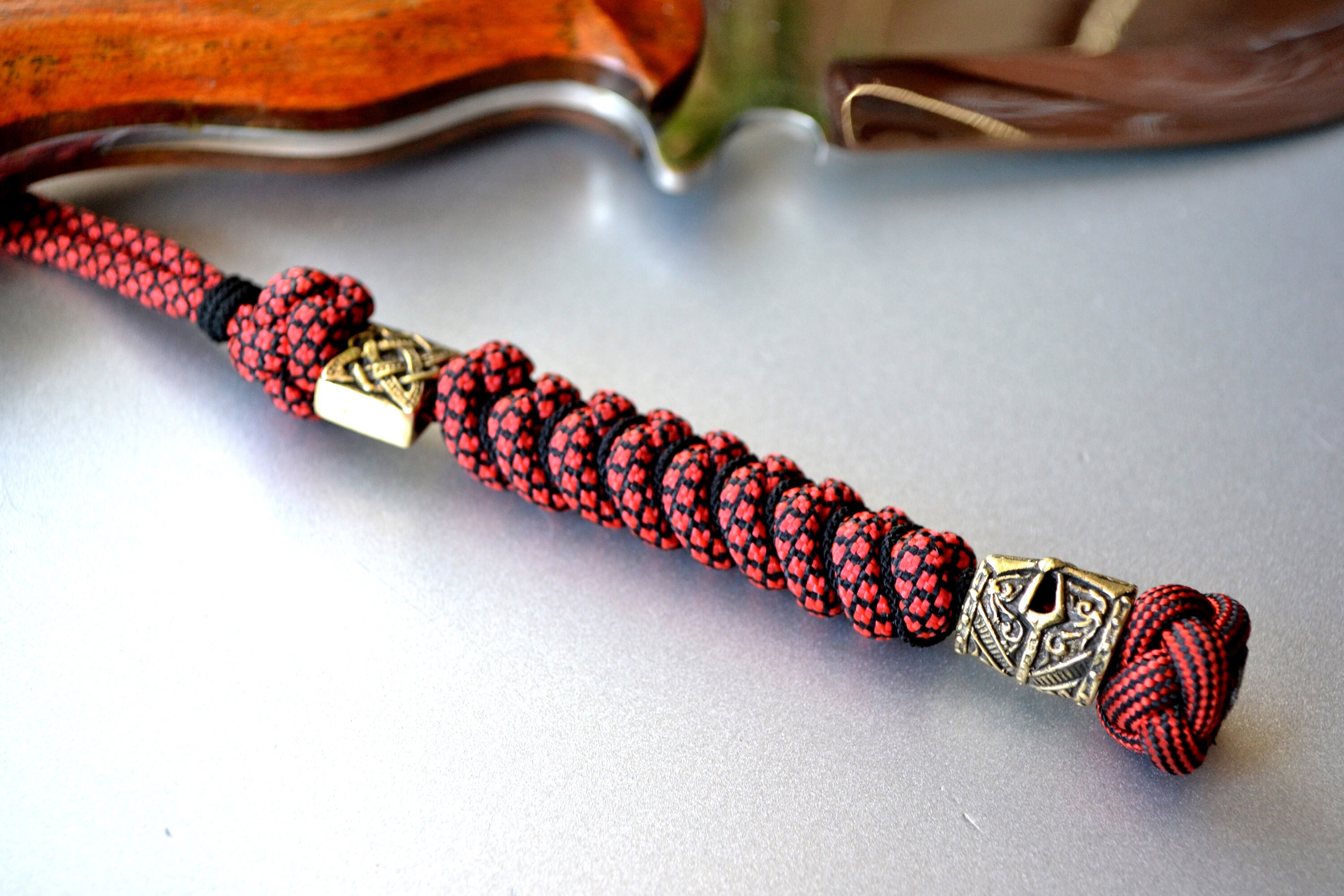 Knife Lanyard/keychain With Brass Bead Paracord Lanyard Etsy