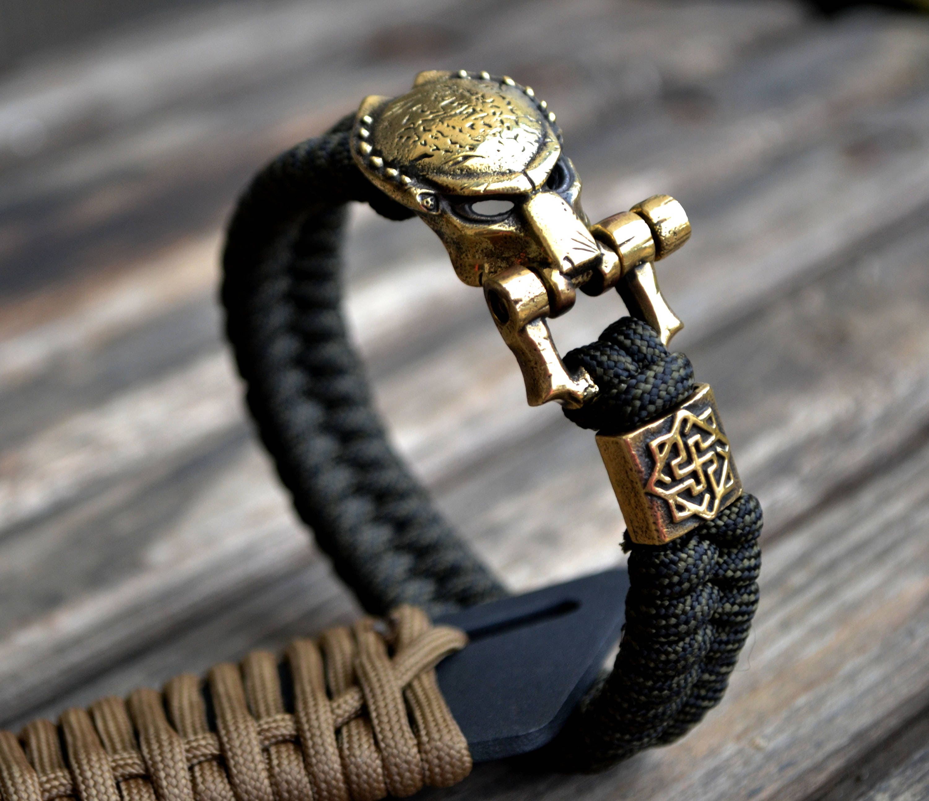 Paracord bracelet with Predator brass shackle valkyrie bead Etsy