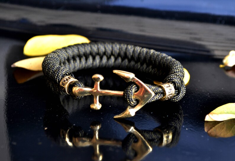 Paracord bracelet with anchor seamens jewellery brass beads Etsy