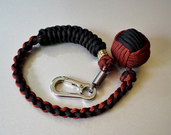 Braided Paracord Monkey Fist Keychain: Brass Bead, Steel Carabiner
