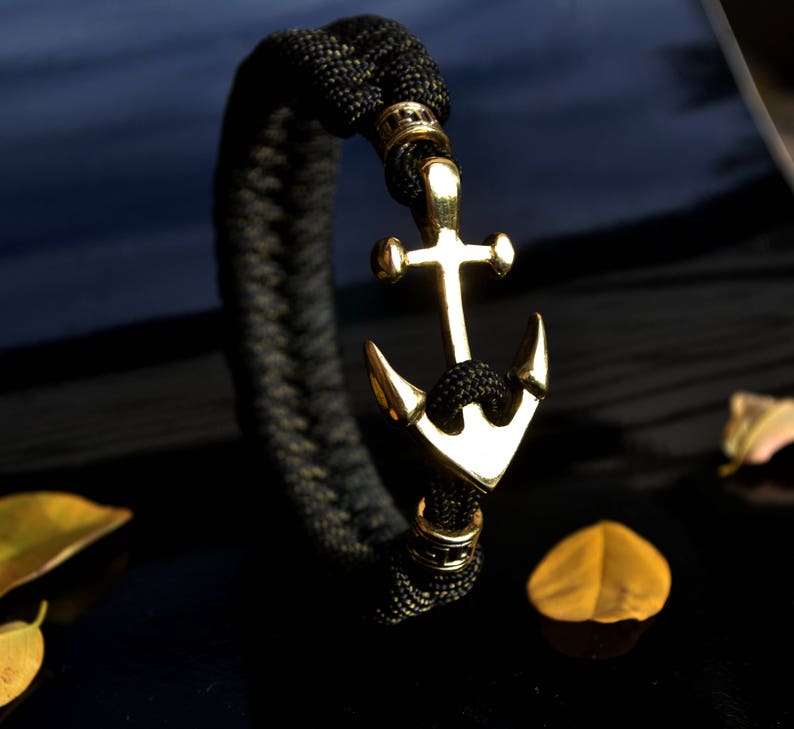 Paracord bracelet with anchor seamens jewellery brass beads Etsy
