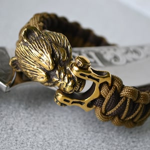 Bear paracord bracelet with bear clasp, mens viking bracelet, gift for him, unique mens bangle, brass shackle, armband, viking jewelry