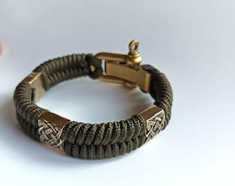 Pulseira masculina de paracord, símbolo de proteção eslavo, pulseira para homens, conta svarog, joias vikings, presente para ele, pulseira masculina