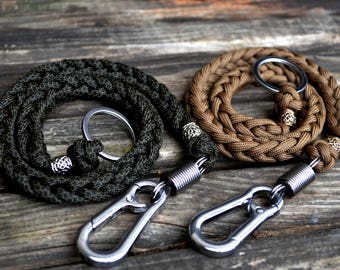 Paracord wallet/key chain with brass beads, unique gift for men, biker's chain, Lanyard, keyring, stainless steel carabiner