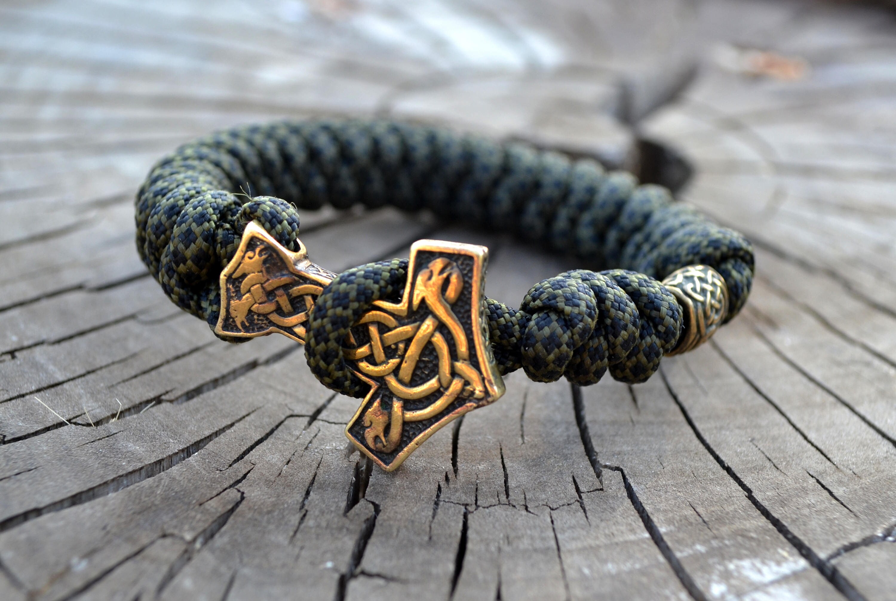 Paracord viking bracelet with Thor's hummer black snake Etsy