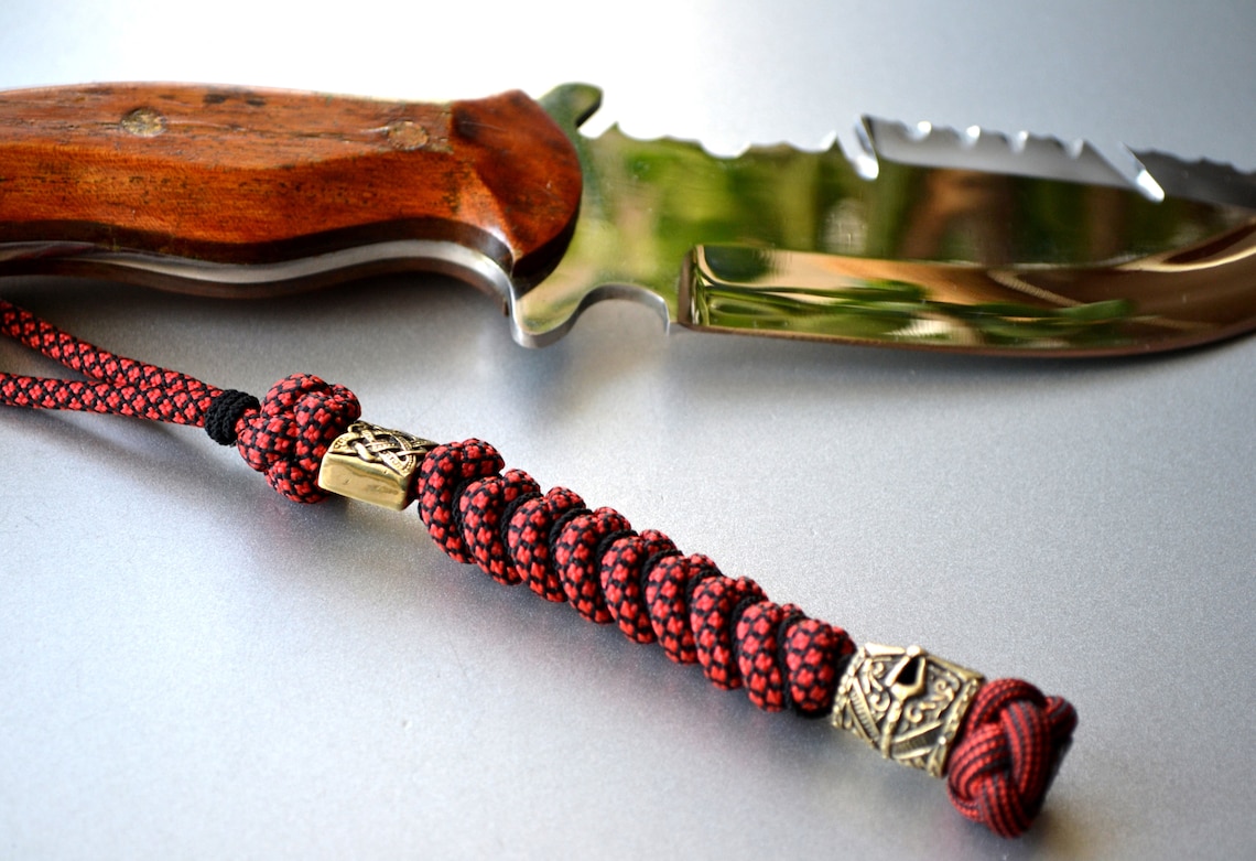 Knife Lanyard/keychain With Brass Bead Paracord Lanyard Etsy