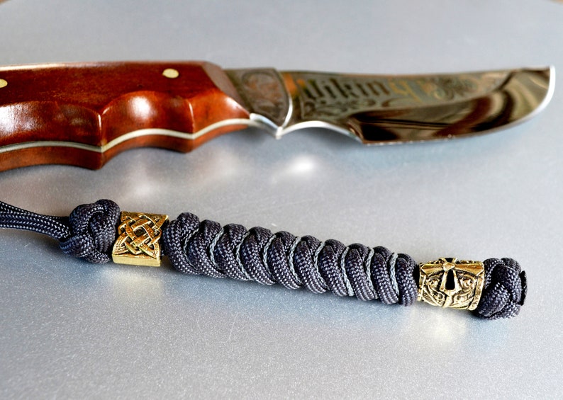 Knife Lanyard/keychain With Brass Bead Paracord Lanyard Etsy