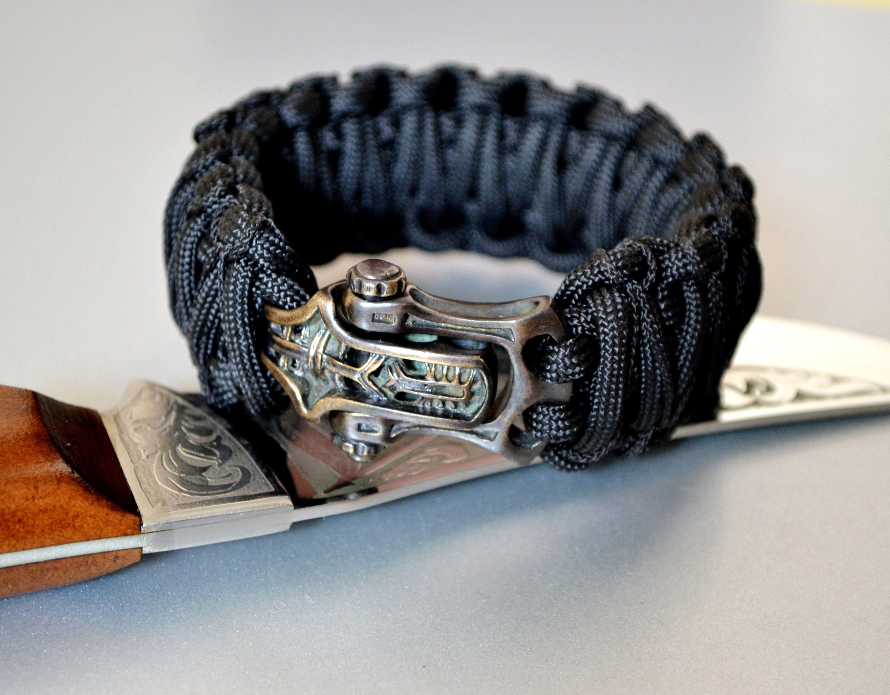 Mens Black Paracord Bracelet With Unique Brass Shackle/clasp Etsy