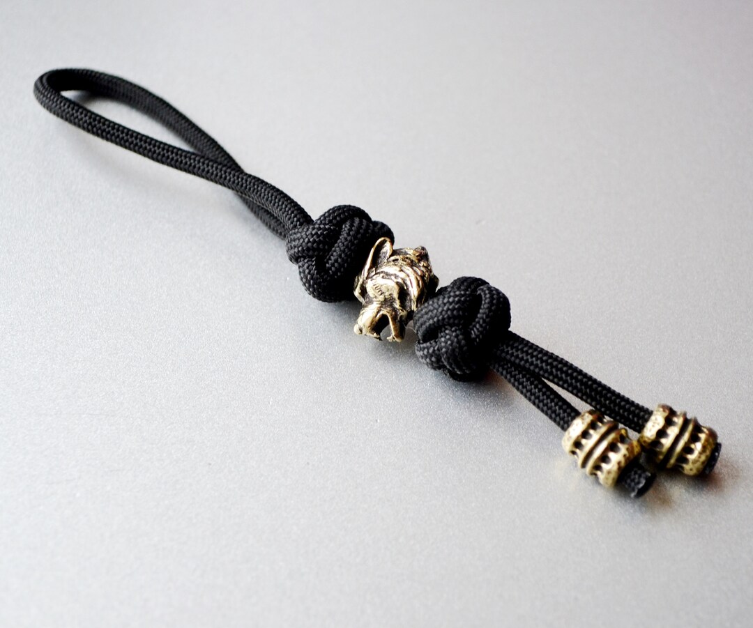 Knife Lanyard/keychain With Wolf Bead, Brass Beads, Unique Gift