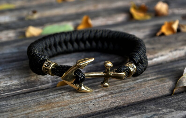 Paracord bracelet with anchor seamens jewellery brass beads Etsy