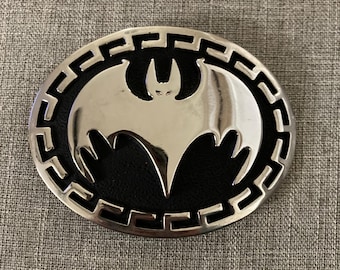 Bat gothic metal silver and black belt buckle