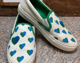 Tory Burch Tory Sport spring blue green hearts slip on shoes Womens 7