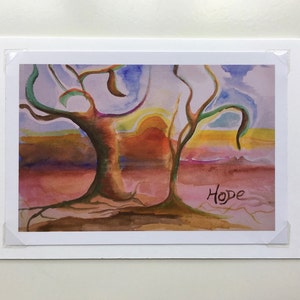 Arbres d'espoir - Carte de voeux faite à la main / Carte d'art aquarelle / Carte chrétienne