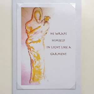 Si avvolge nella luce - Biglietto d'auguri cristiano fatto a mano / Biglietto dipinto di Gesù / Biglietto Luce di Dio
