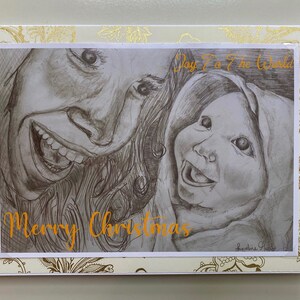Joy To The World - Carte de Noël faite main / Carte d'art chrétien / Carte de Marie et Jésus / Carte de crèche de Bethléem