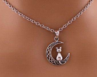 Celtic Kitten Necklace: Sterling Silver Witchy Cat Pendant