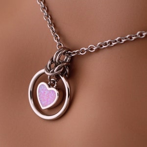 Opal O Ring Submissive Collar Pink Opal Heart