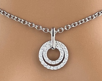 Sterling Silver Double O Ring CZ Necklace