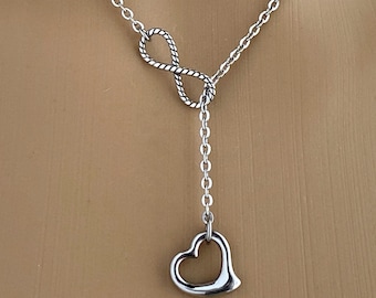 Infinity Lariat Necklace with Heart