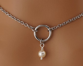 Collar Day Collar: Perla decorativa con anilla sin costuras - Acero inoxidable