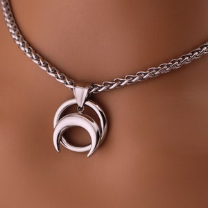O Ring Day Collar Necklace: Moon Horn Pendant - Stainless Steel, Lock Option