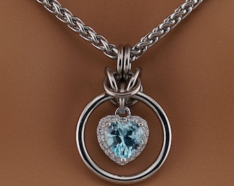 Aquamarine Heart Necklace Day Collar Wheat Chain