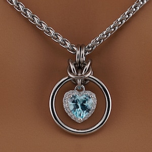 Aquamarine Heart Necklace Day Collar Wheat Chain