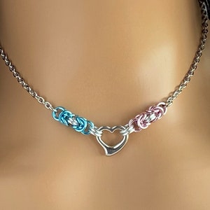 Transgender Necklace - LGBTQ Pride Heart Choker Collar - 24/7 Wear Trans Locking Option