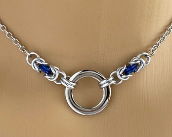 Chainmail Collar Necklace: O Ring Centerpiece - Stainless Steel